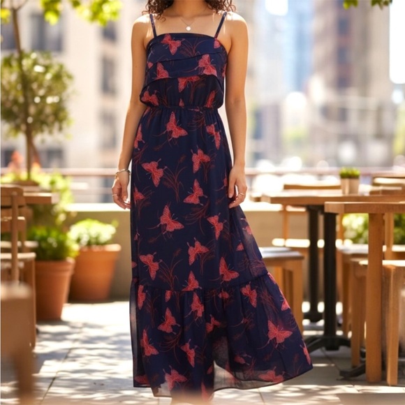 Express Dresses & Skirts - Express Navy Floral Butterfly Print Maxi Dress
